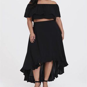 TORRID BLACK CHALLIS OFF SHOULDER TOP & HI-LO SKIRT SET, size 1 (US sz14/16)